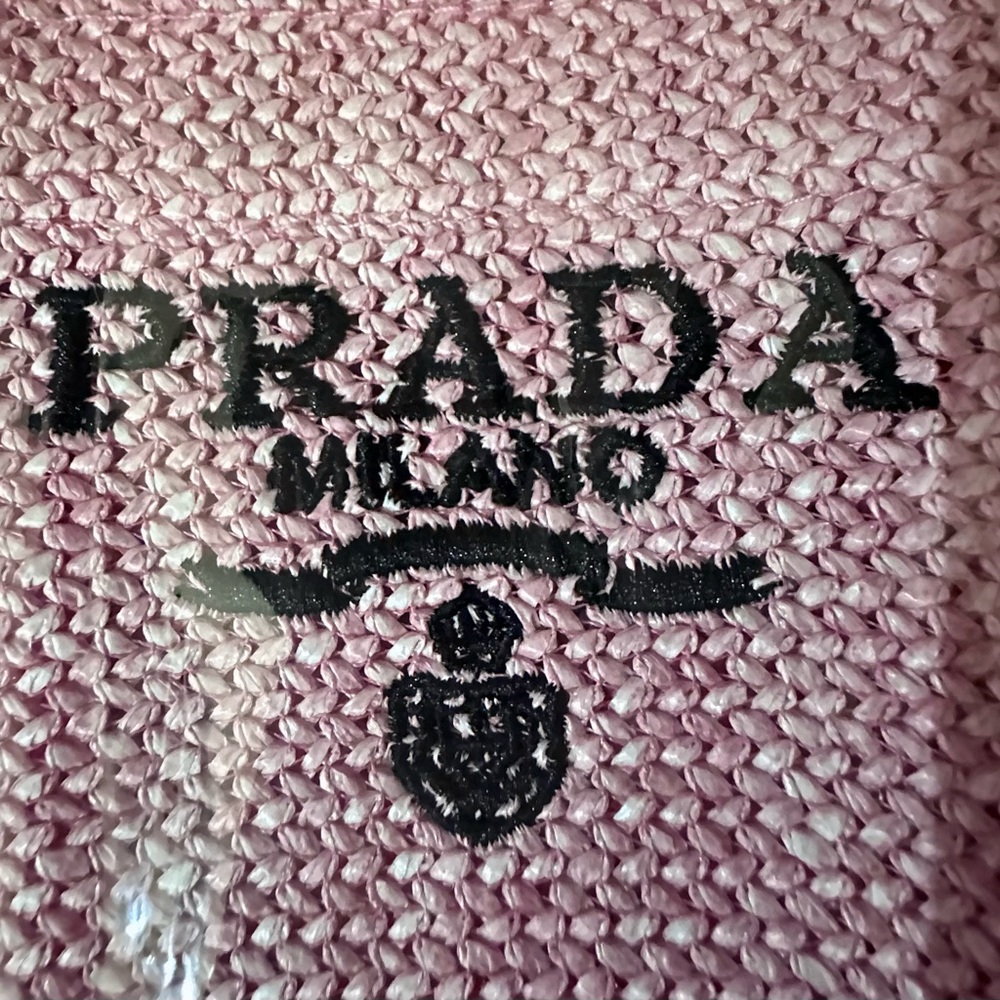 Prada Pink Straw Tote with Black Logo - Picture 10 of 14